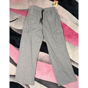 LessonZoo Kids Gray Cargo Sweatpants Wide Leg Drawstring Joggers Size 13-14Y NWT